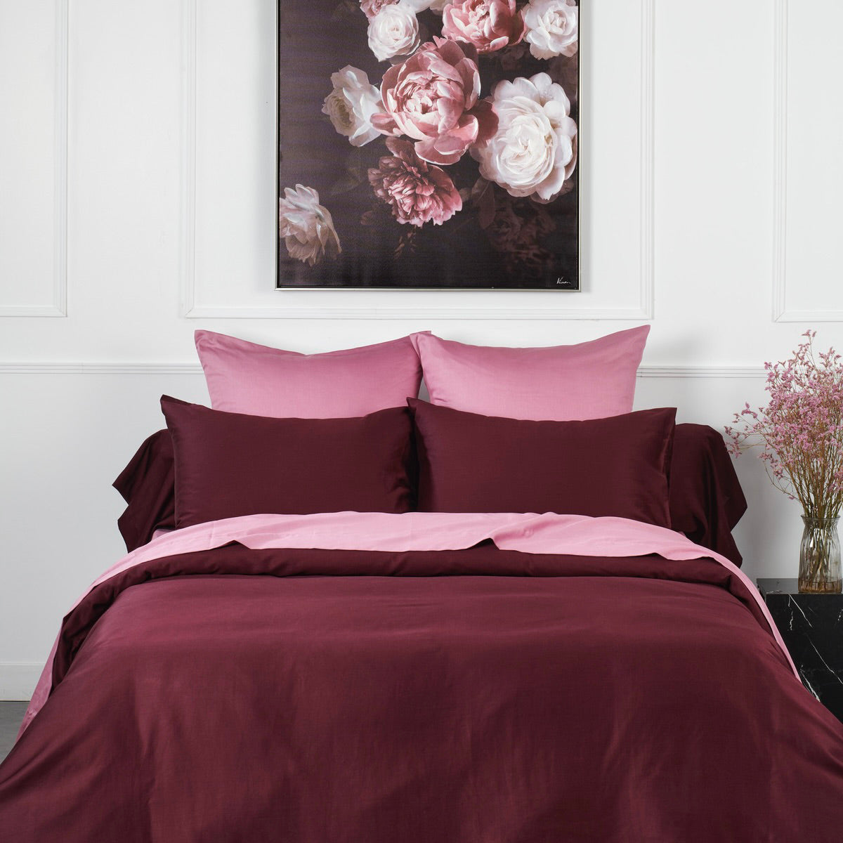 Taie d'oreiller Douce Nuit - Satin de coton #Couleur_PRUNE