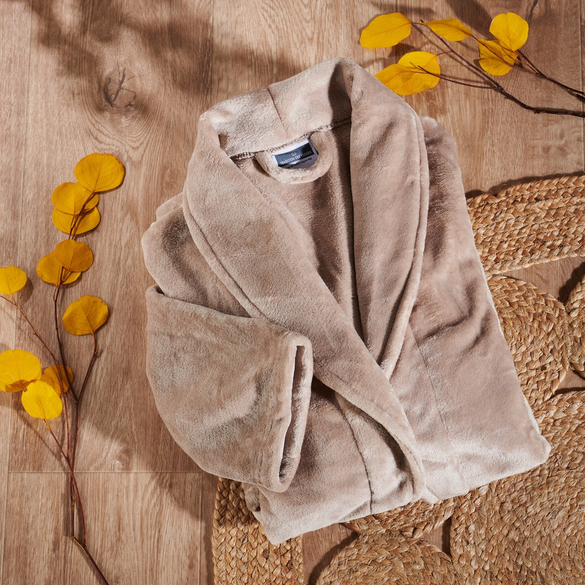 Peignoir Mixte Microfibre - Col Chale #Couleur_TAUPE