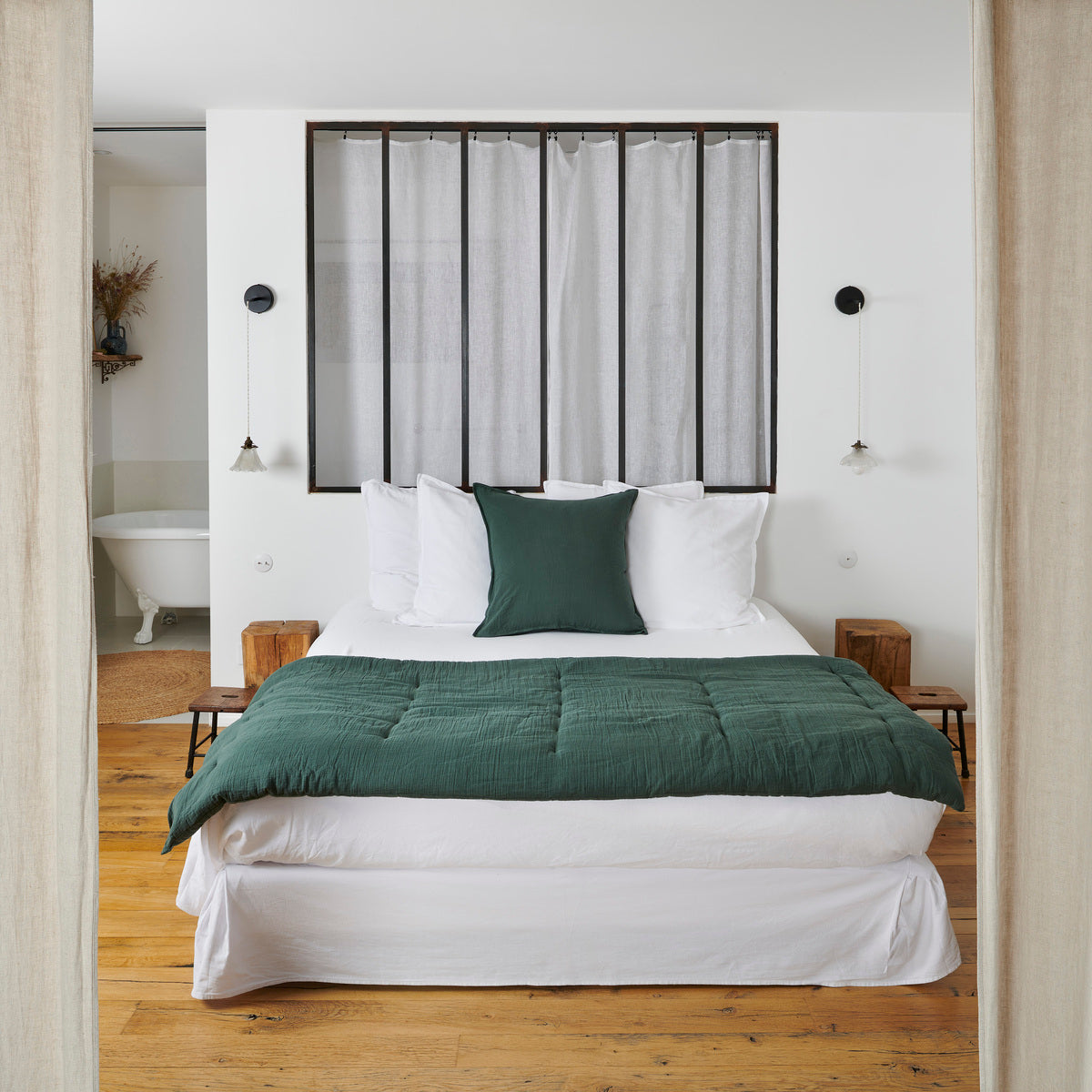Edredon Nuage - Gaze de coton #Couleur_VERT SAPIN