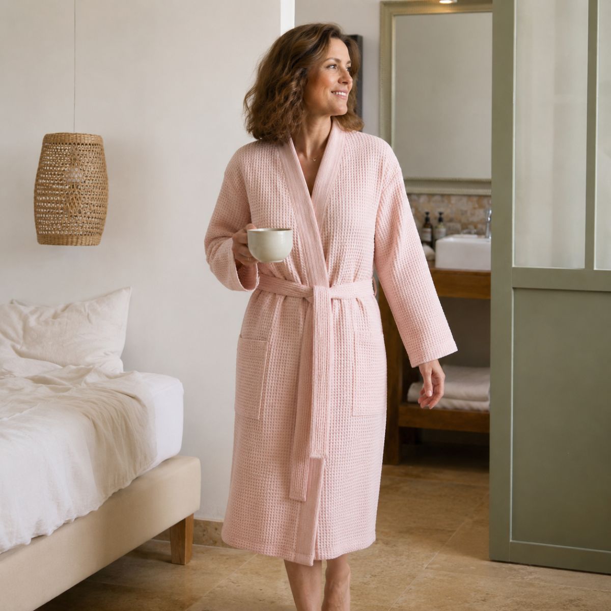 Kimono en nid d’abeille 300 g/m² - Épure #Couleur_ROSE PALE