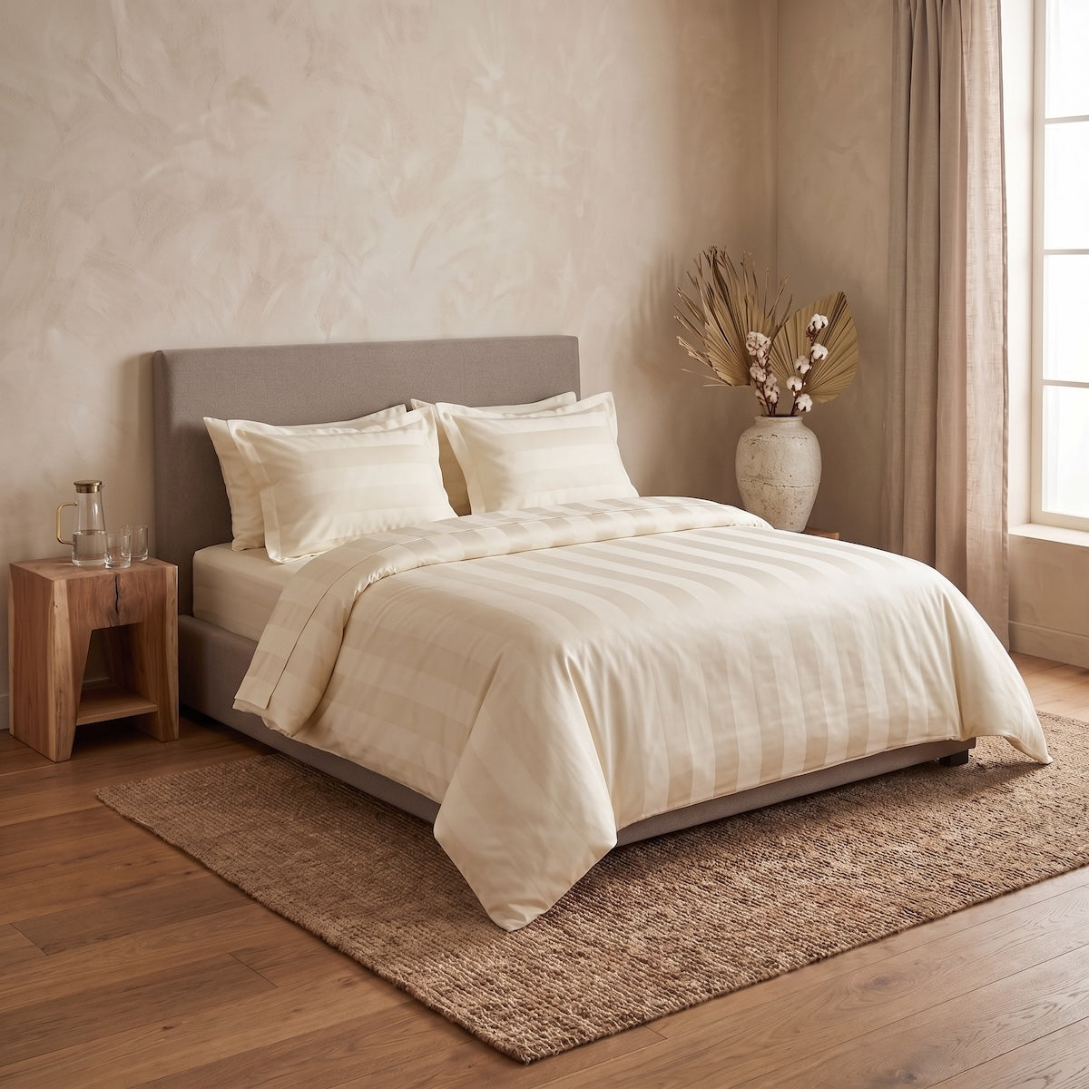 Housse de couette Belle Soirée Rayée - Satin Jacquard #Couleur_IVOIRE