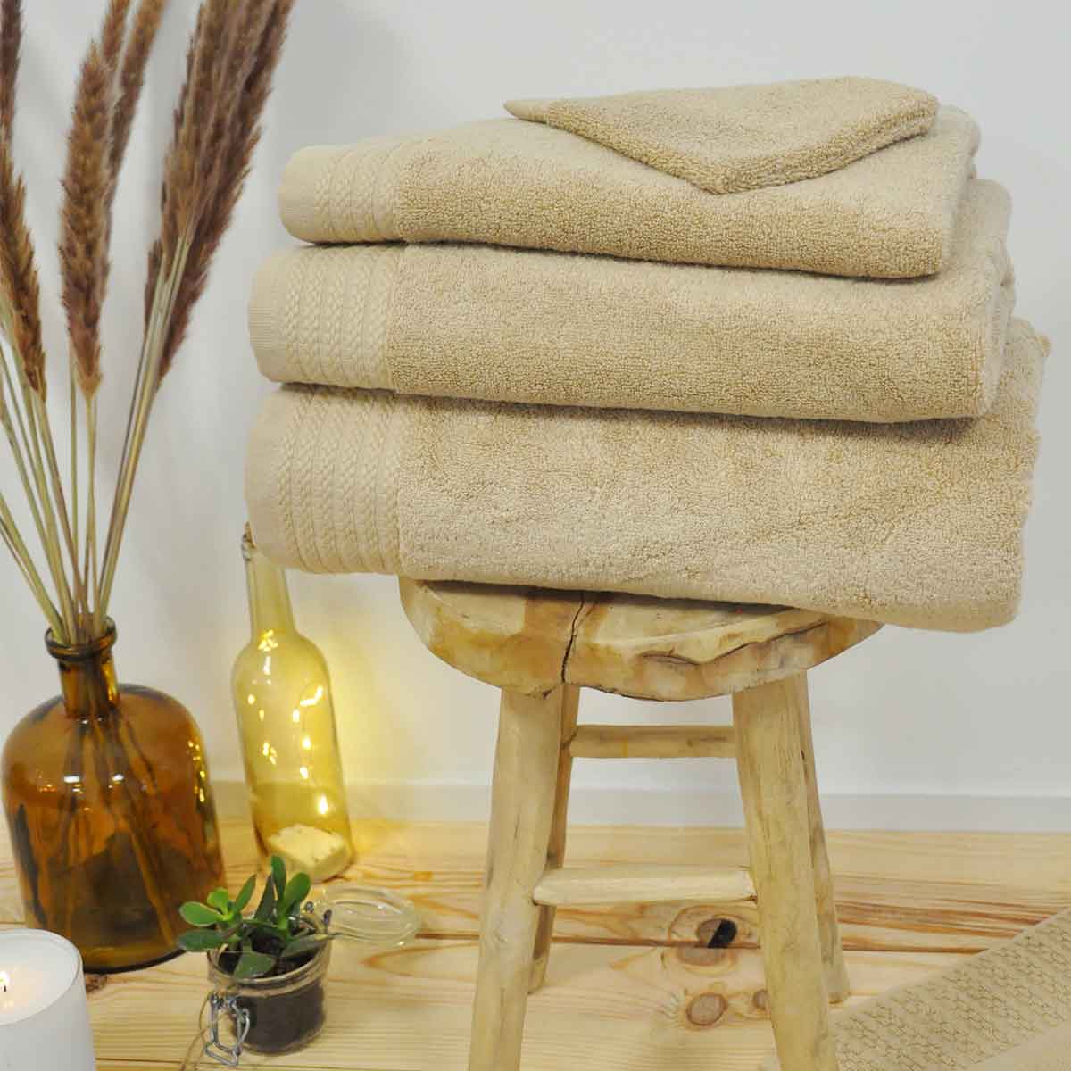 Serviette De Toilette Douceur - Coton/ Modal 600g/m² - Beige poudré #Couleur_LIN
