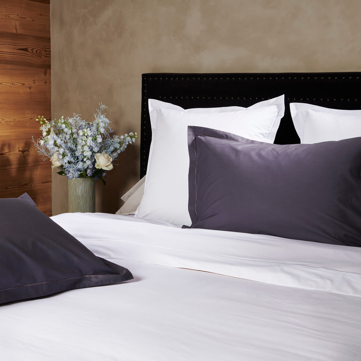 Drap-housse Double - Uni Percale de coton - Blanc/Anthracite #Couleur_GRIS ANTHRACITE