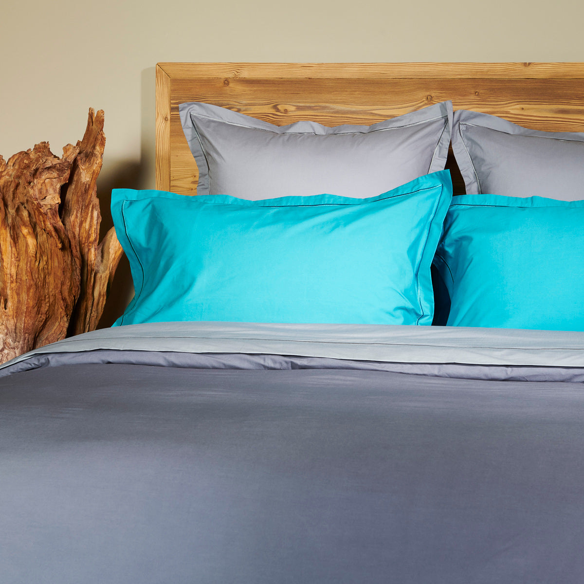 Drap Plat - Uni Percale de coton Canard/Gris #Couleur_GRIS