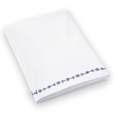 Drap plat Poème Bleu - Percale de coton