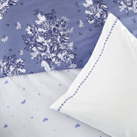 Parure de lit Poème Bleu - Percale de coton