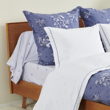Parure de lit Poème Bleu - Percale de coton