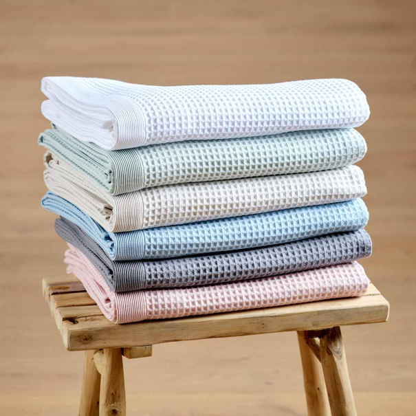 Serviette 50x100 cm en coton nid d’abeille 300 g/m² – Coloris Rose pale – Gamme Épure