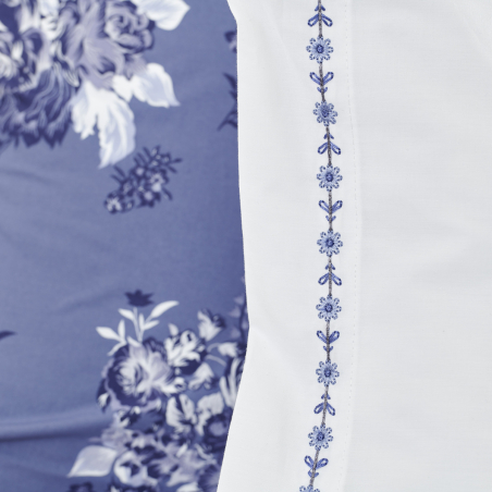 Drap plat Poème Bleu - Percale de coton brodé