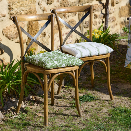Galette de chaise Sous l’Olivier – Coton lavé
 Size-40 x 40 cm Color-FLEURI