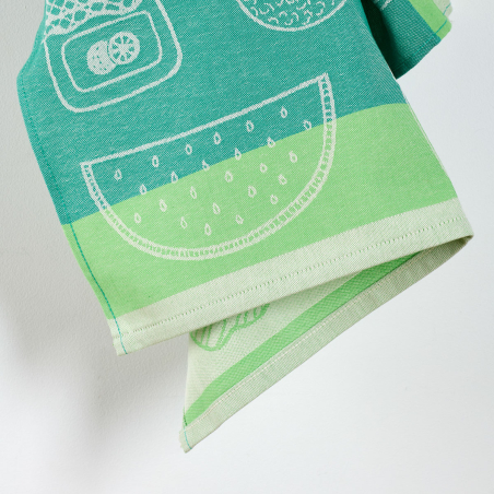 Torchon Confiture en coton jacquard coloris vert.