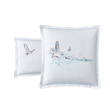 Lighthouse pillowcase - Embroidered cotton percale