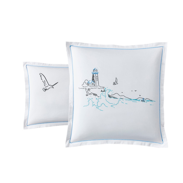 Lighthouse pillowcase - Embroidered cotton percale