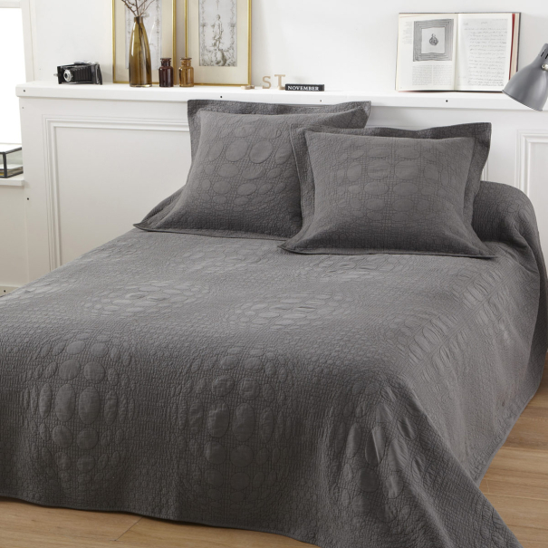 Parure Couvre Lit Lulu Gris | Linge de lit uni | Tradition des vosges