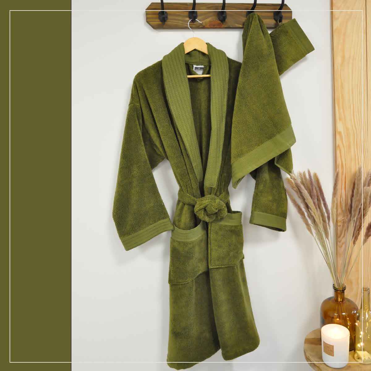 Peignoir Kimono Douceur - Coton/ Modal 400g/m² - Olive