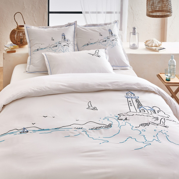 Phare bedding set - Embroidered cotton percale