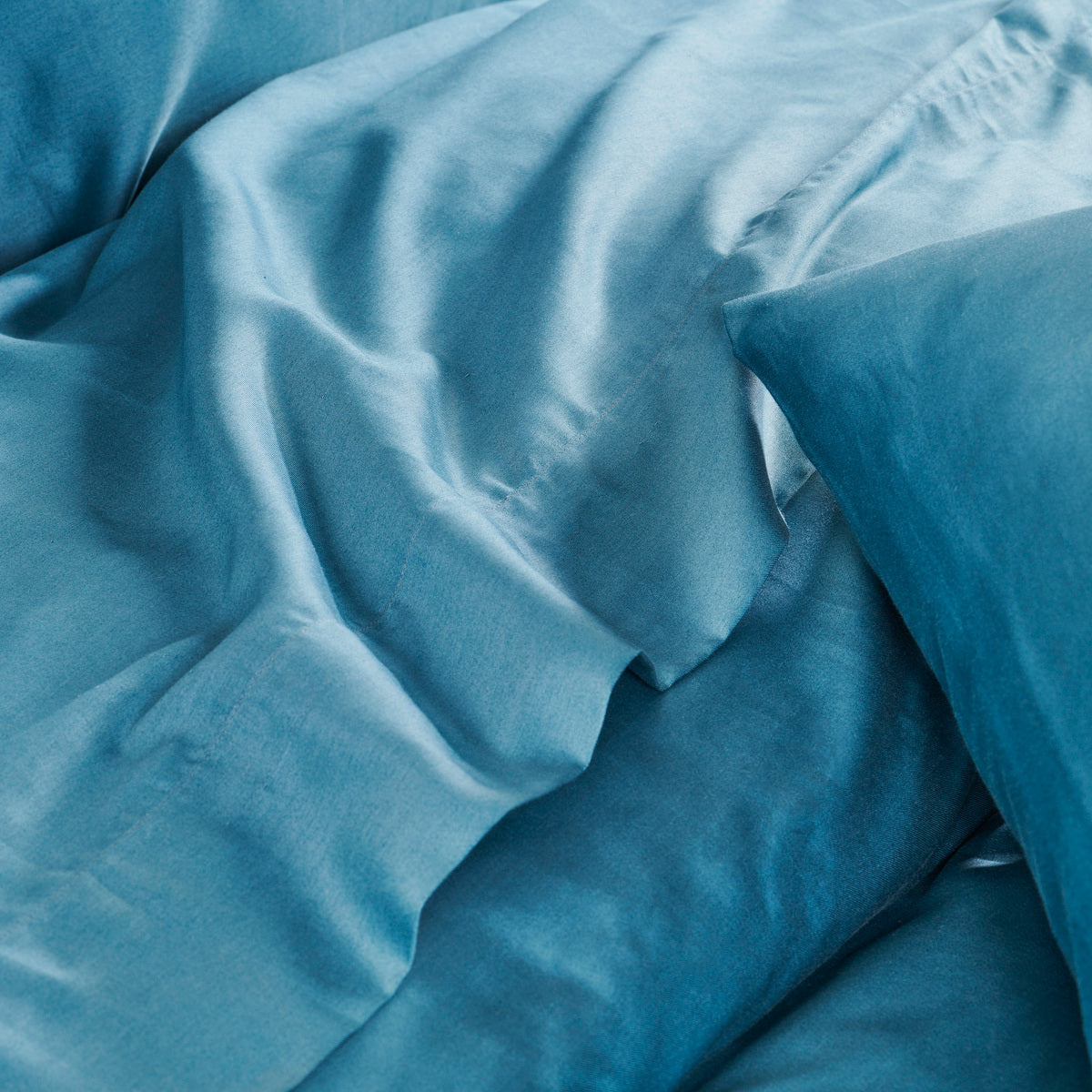 Drap plat Douce Nuit - Satin de coton #Couleur_BLEU PAON