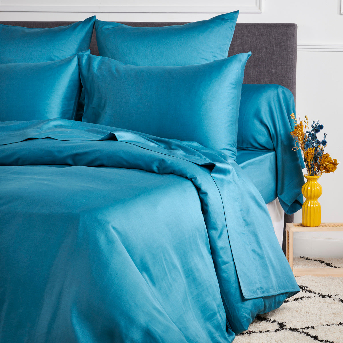 Taie de traversin Douce Nuit - Satin de coton #Couleur_BLEU PAON