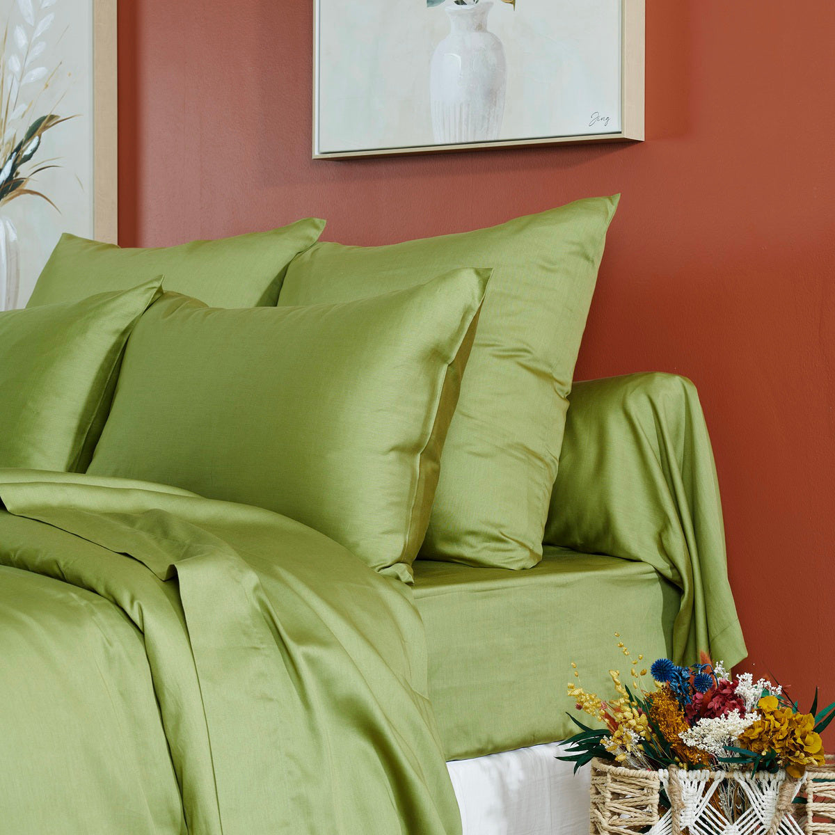 Taie d'oreiller Douce Nuit - Satin de coton #Couleur_OLIVE