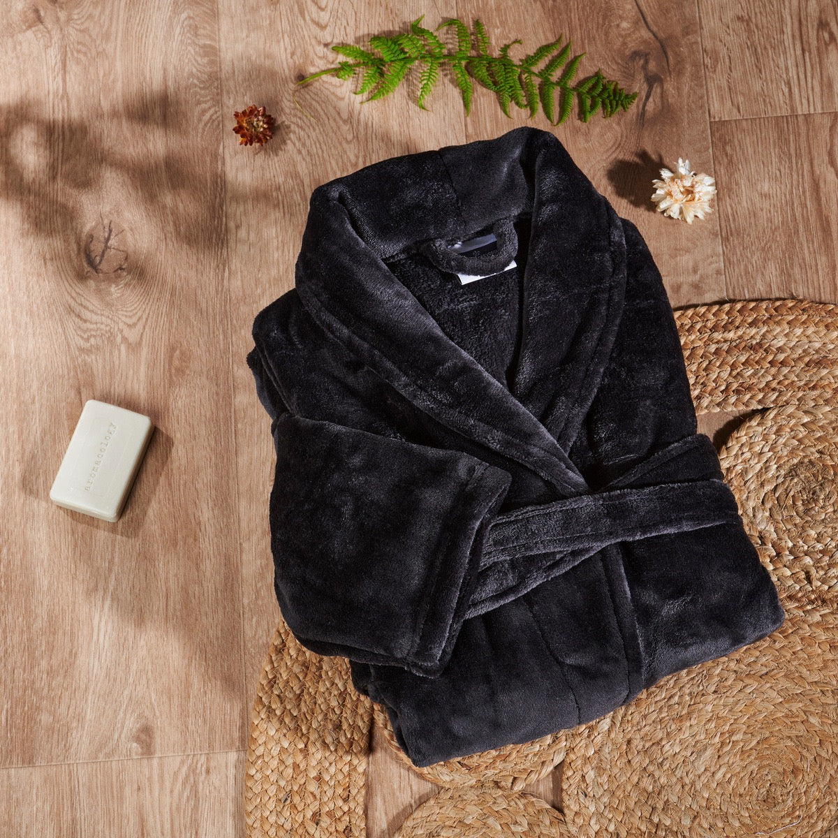 Peignoir Mixte Microfibre - Col Chale #Couleur_NOIR