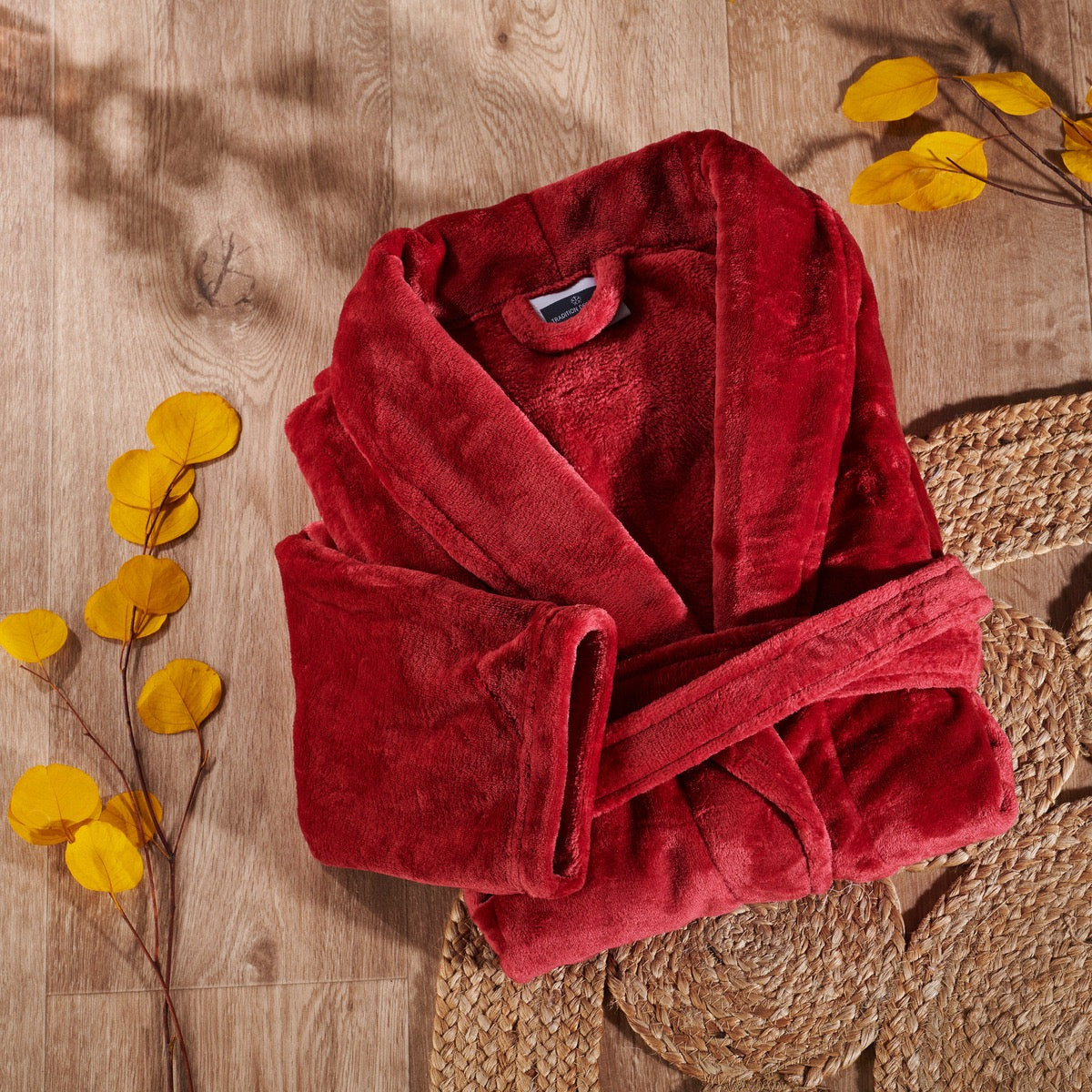 Peignoir Mixte Microfibre - Col Chale #Couleur_BORDEAUX