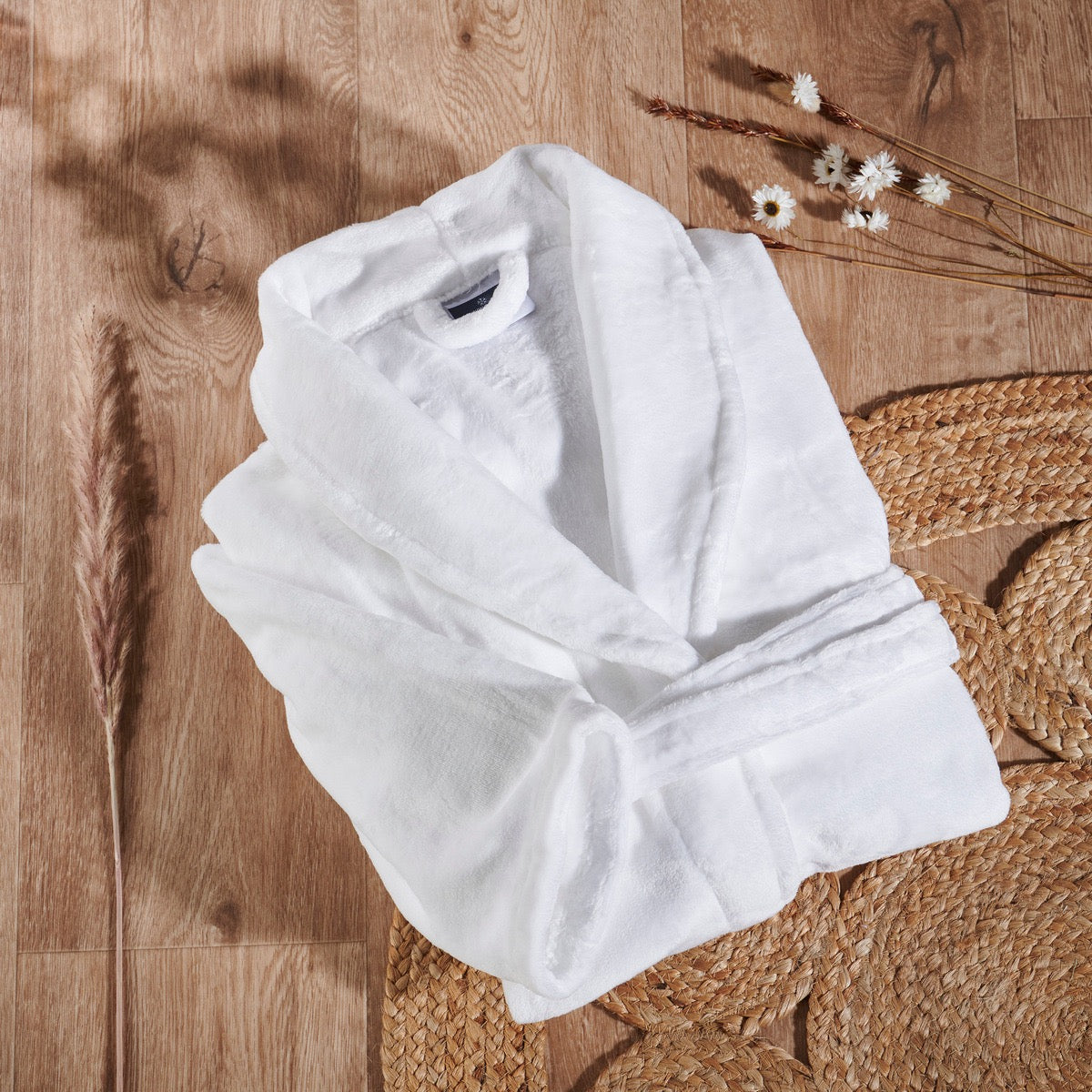 Peignoir Mixte Microfibre - Col Chale #Couleur_BLANC