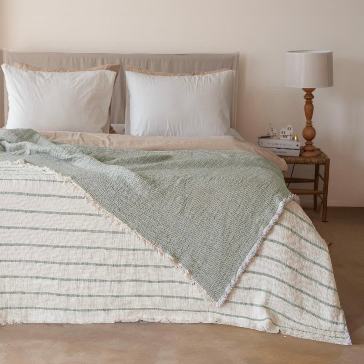 Couvre Lit Sélène - Mousseline de coton #Couleur_SAUGE