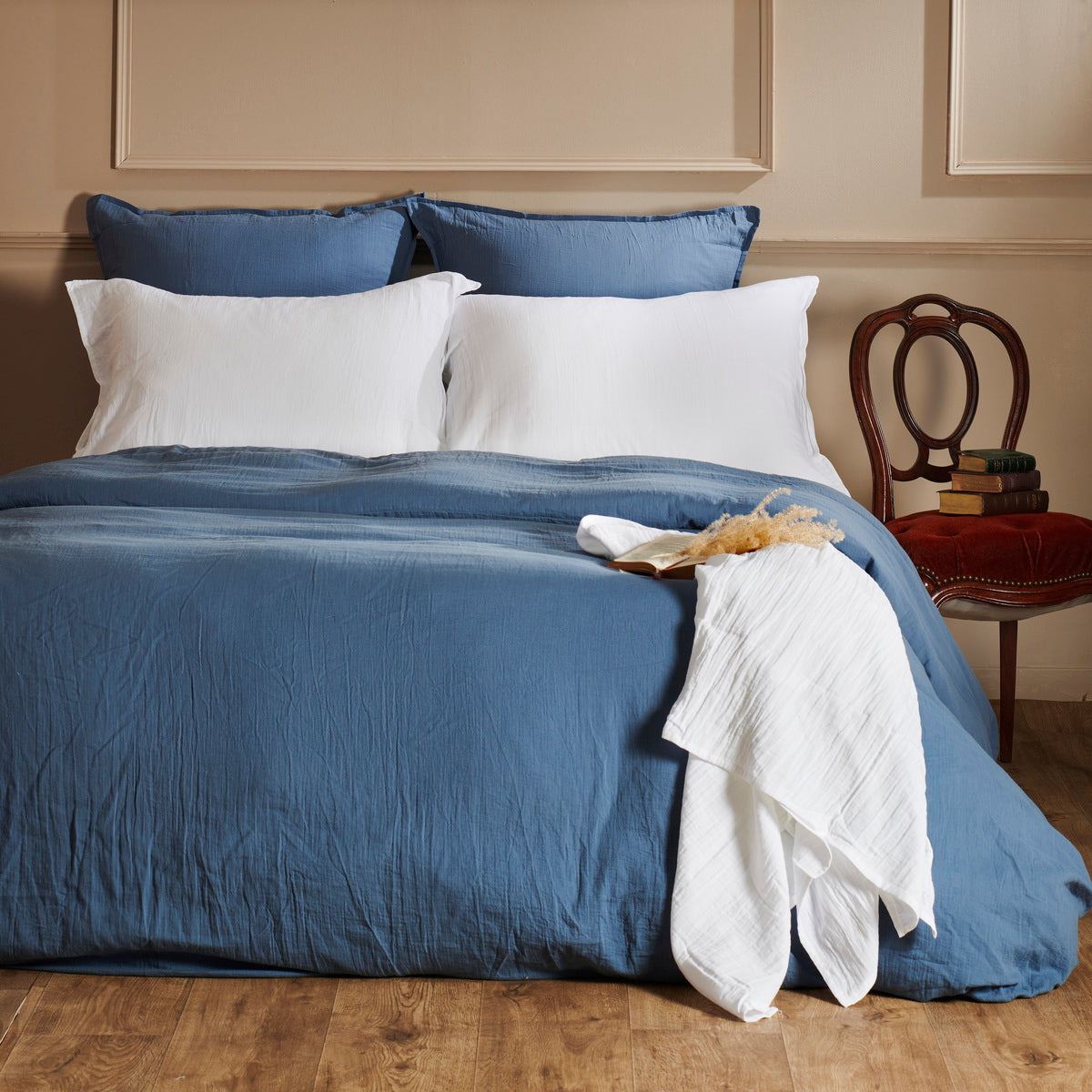 Drap housse - Gaze de Coton #Couleur_BLEU JEAN