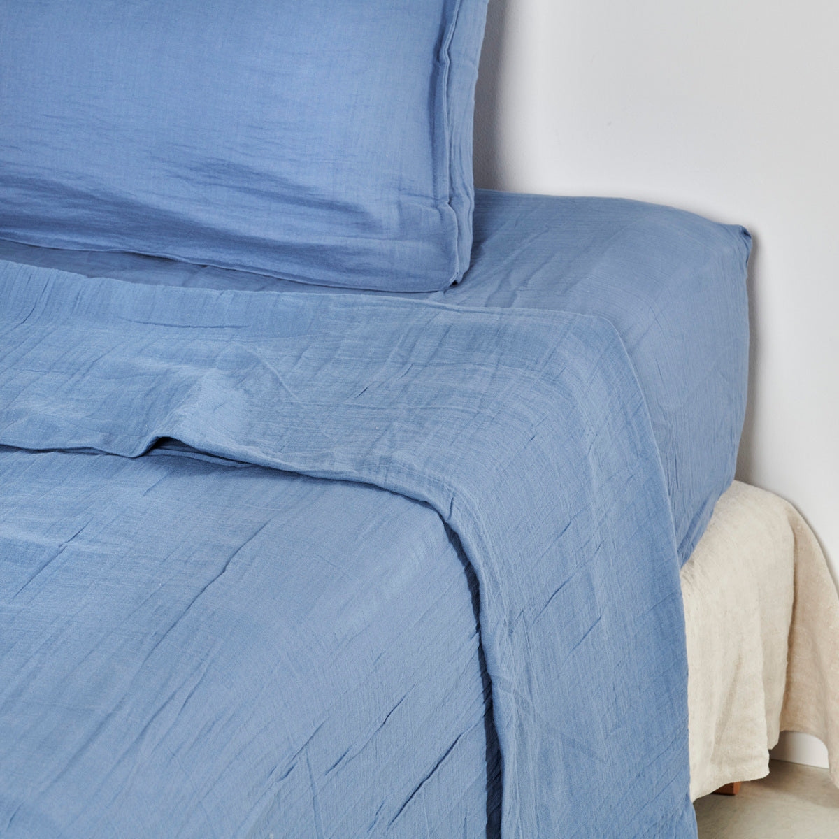 Drap plat - Gaze de coton #Couleur_BLEU JEAN