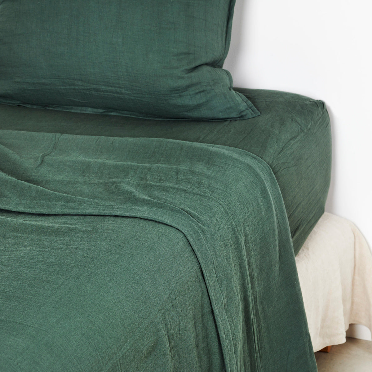 Drap plat - Gaze de coton #Couleur_VERT SAPIN
