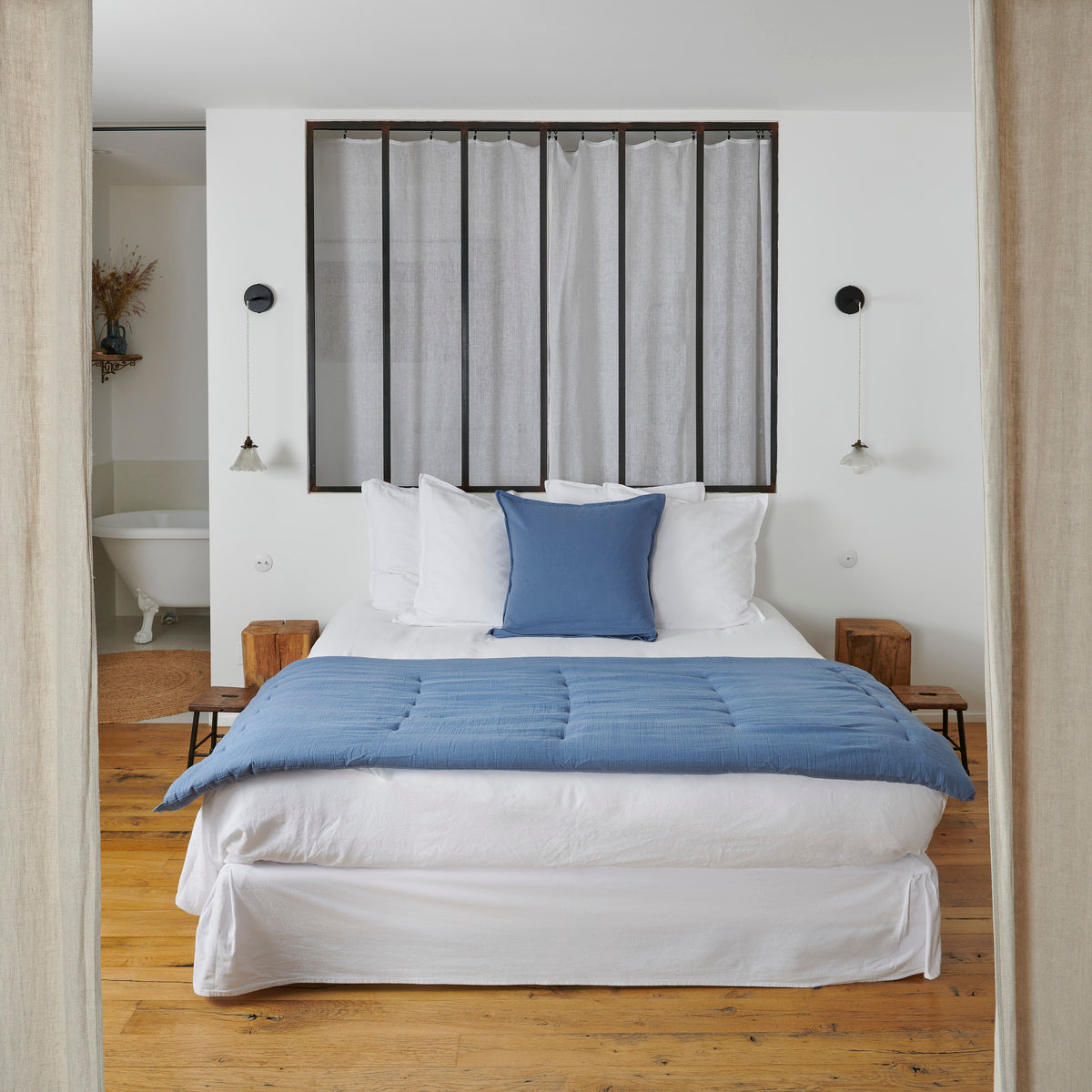 Edredon Nuage - Gaze de coton #Couleur_BLEU JEAN