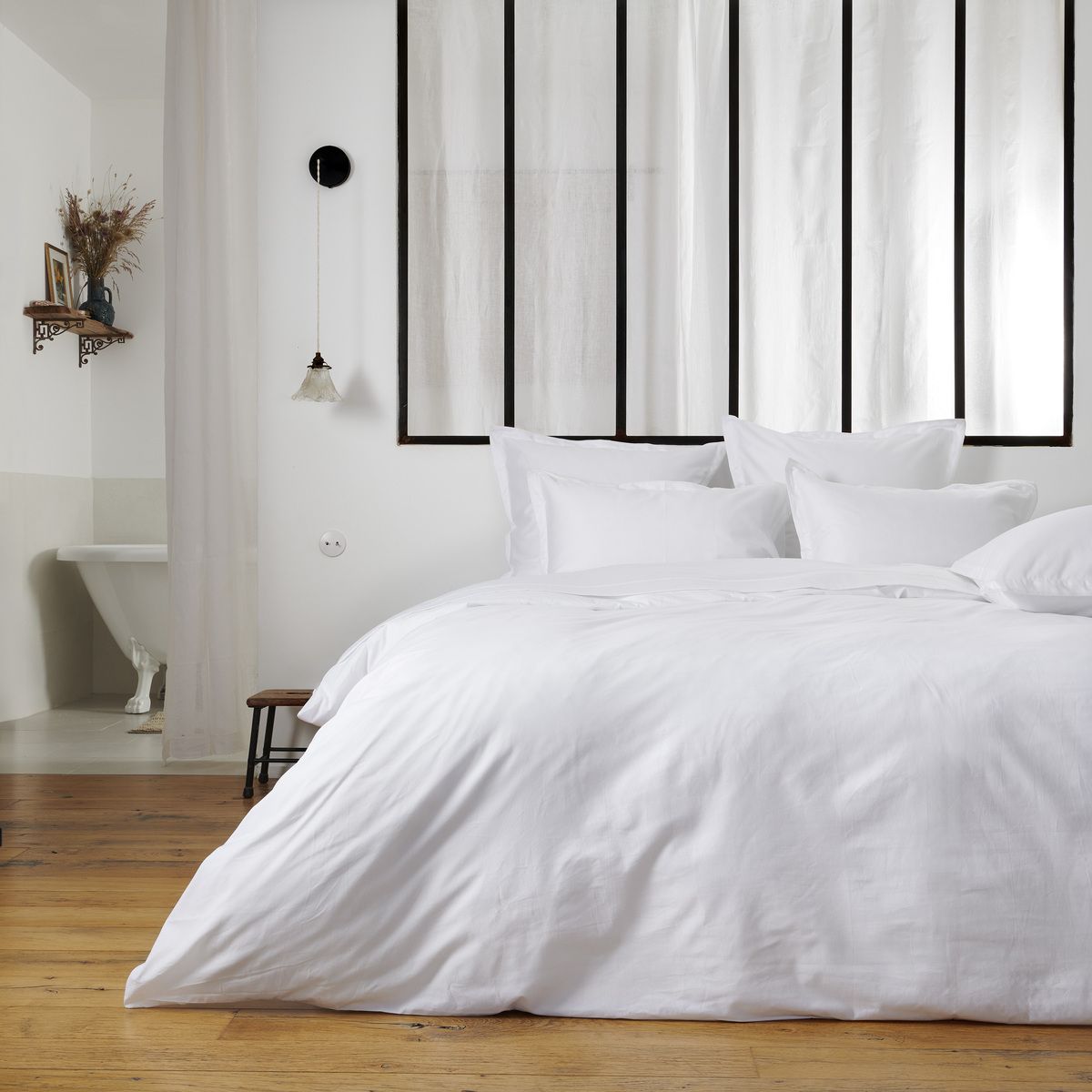 Drap plat Opium - Satin de coton #Couleur_BLANC