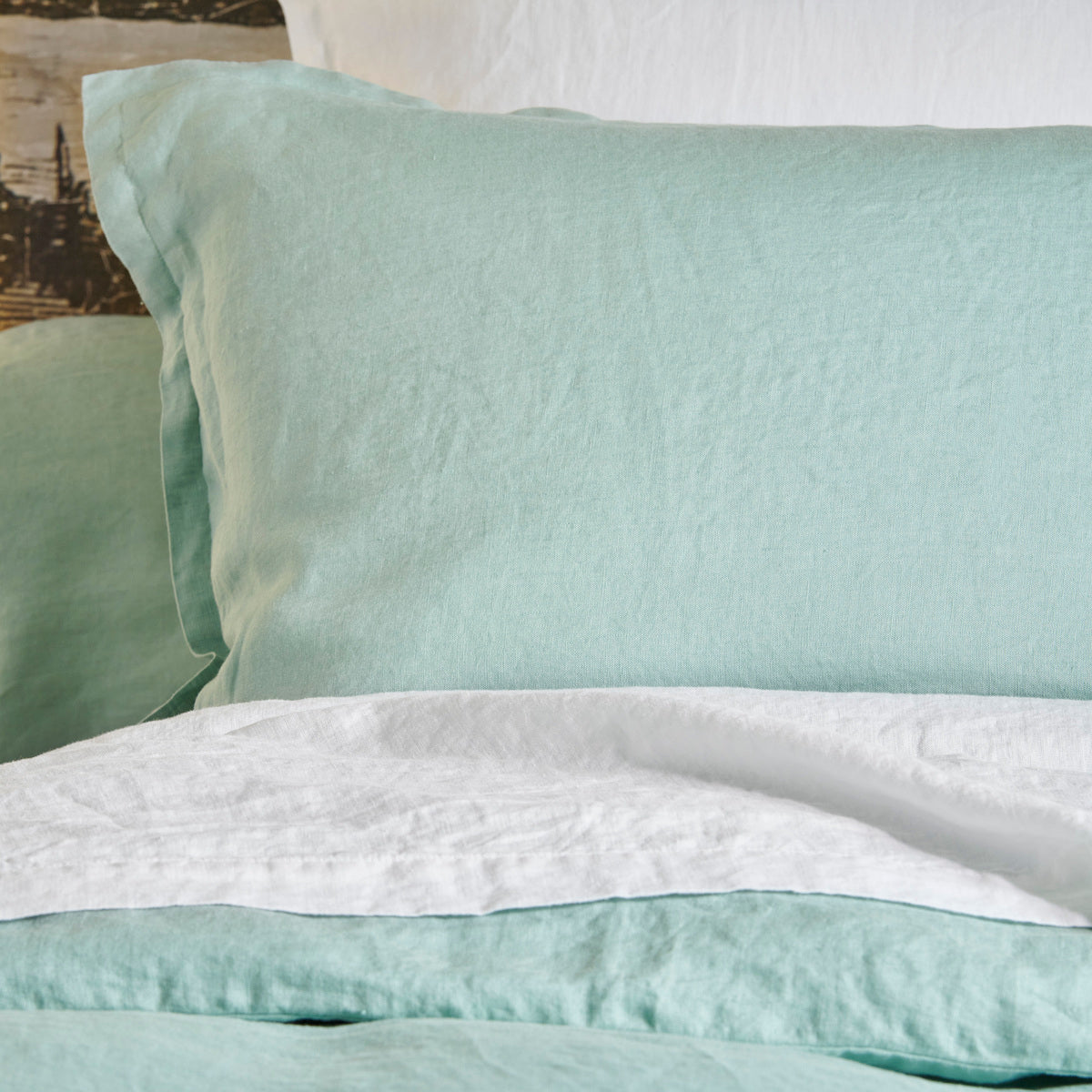 Taie d'oreiller - Uni Lin Lave #Couleur_VERT AMANDE