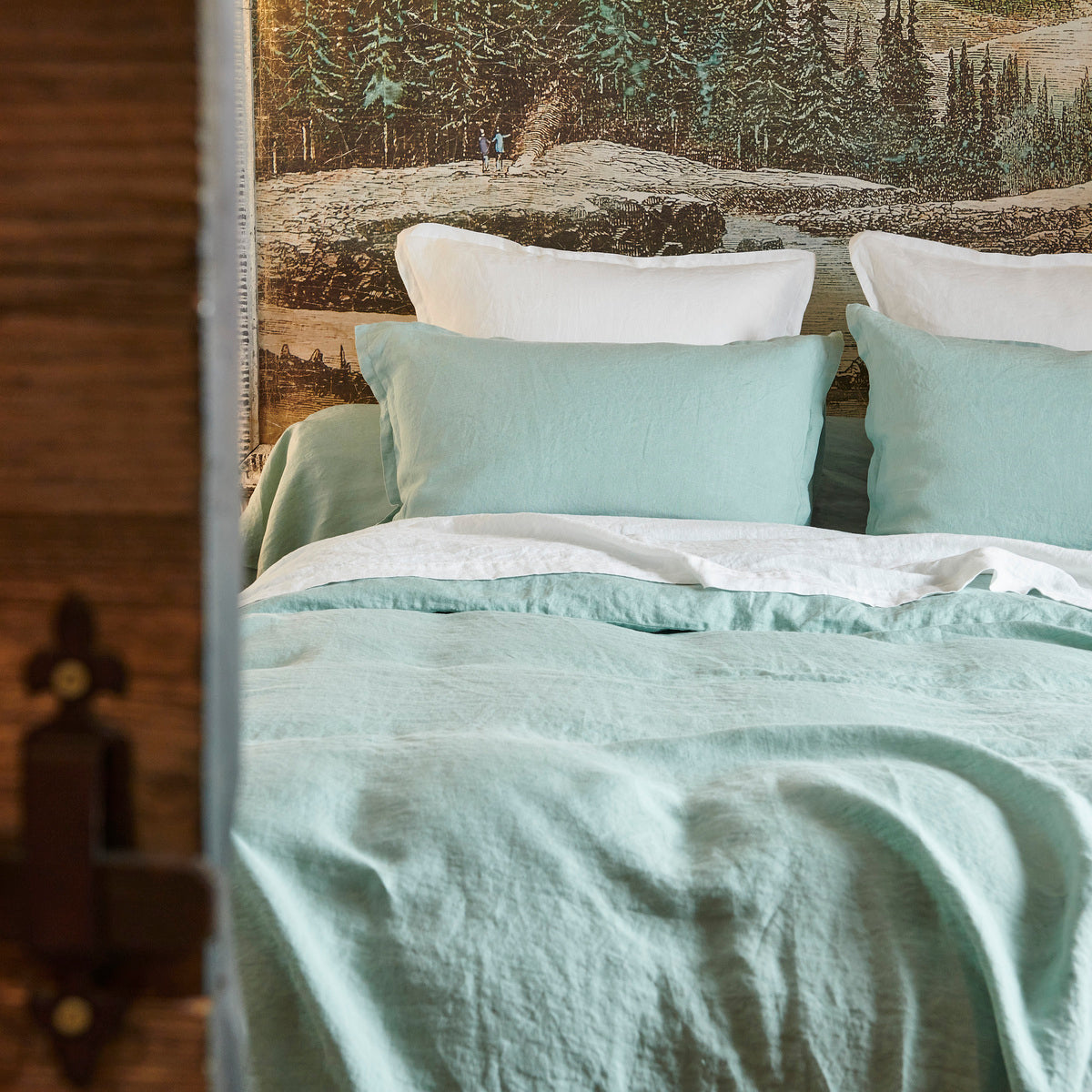 Housse de couette - Uni Lin Lave #Couleur_VERT AMANDE