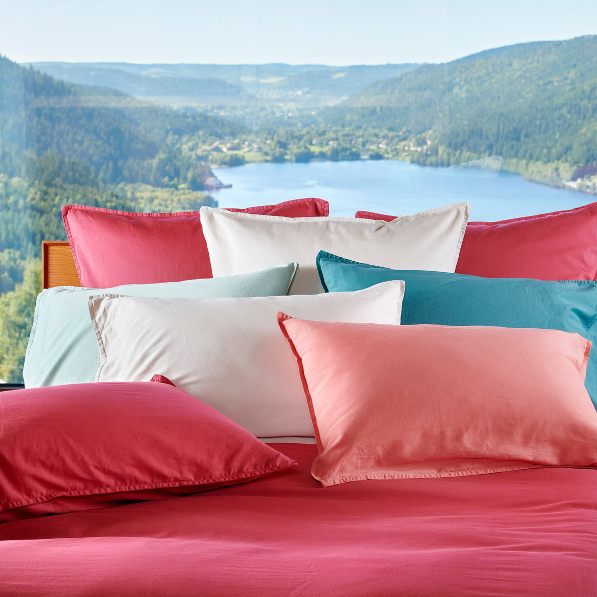 Taie d'oreiller - Satin Lavé #Couleur_BLEU TILLEUL