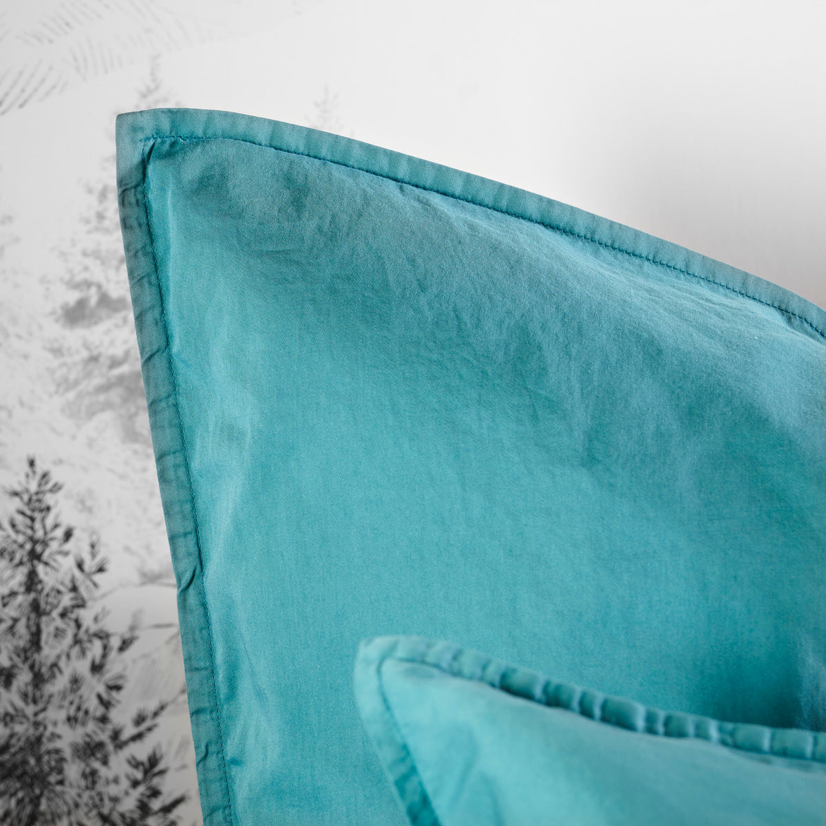 Taie d'oreiller - Satin Lavé #Couleur_BLEU CEDRE