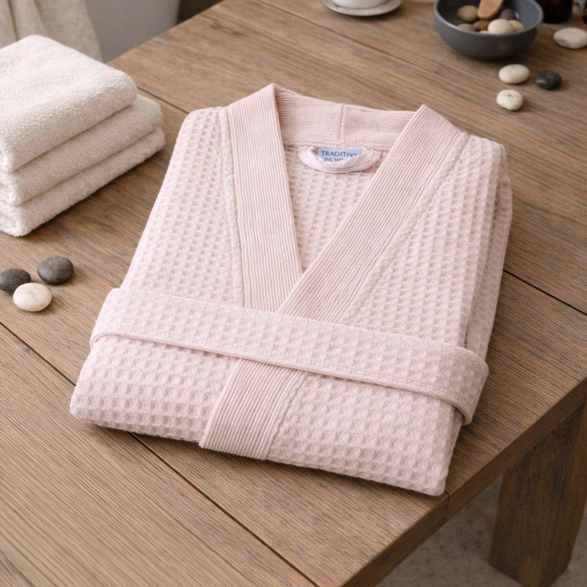 Kimono nid d’abeille coton 300 g/m² – S à XXL – Épure - Rose pale