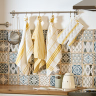 Sous l'olivier office lot de 3 torchons de cuisine à rayures ou carreaux jaune #Couleur_JAUNE