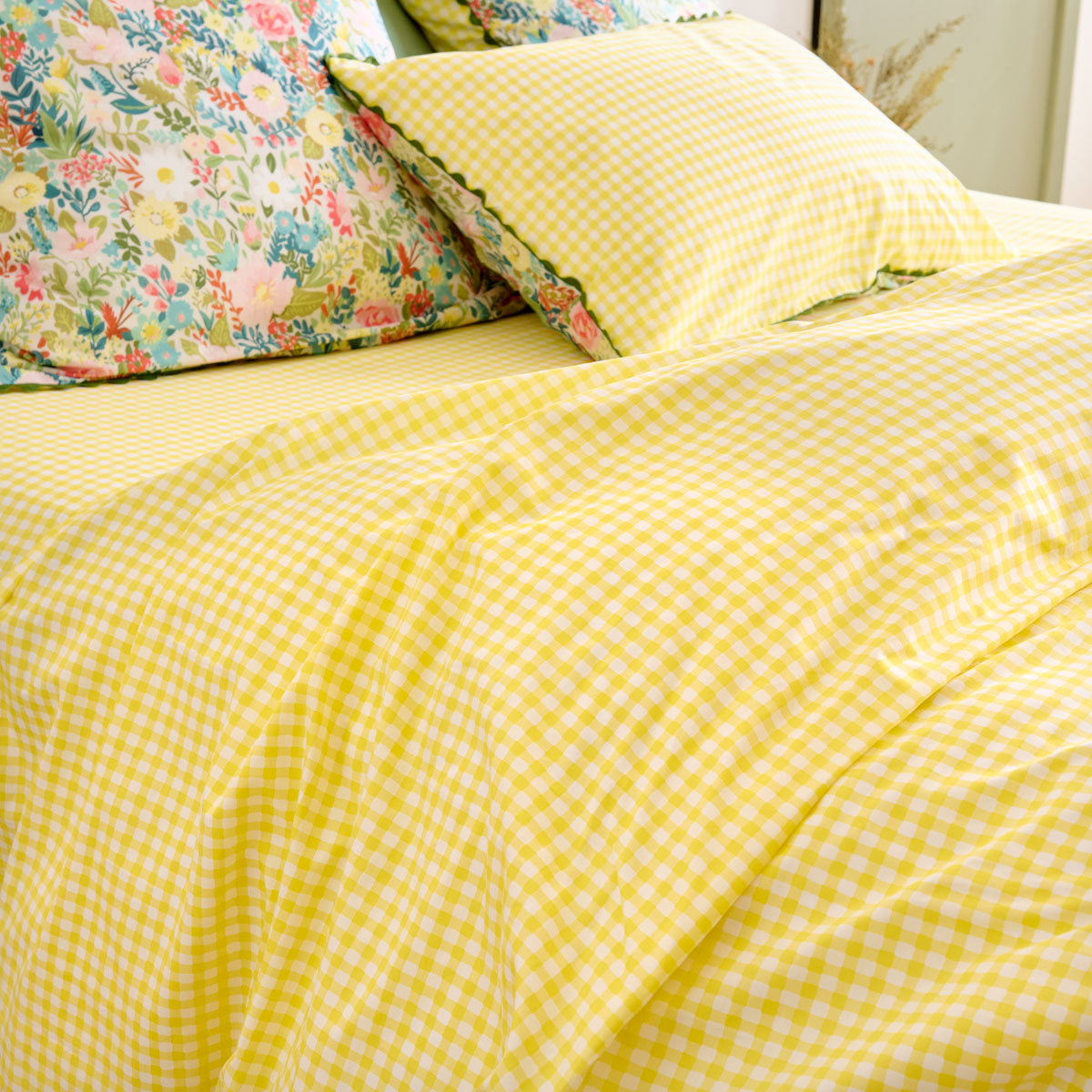 housse de couette reveersible revers vichy jaune collection lili