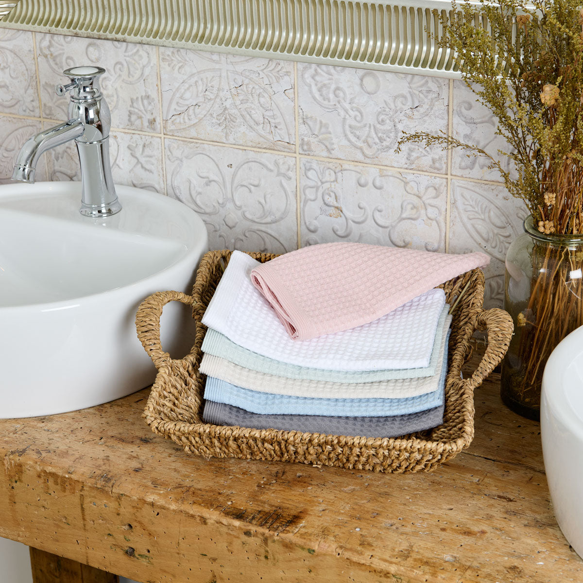 lot de serviette invitée en nid abeille #Couleur_VERT D'EAU