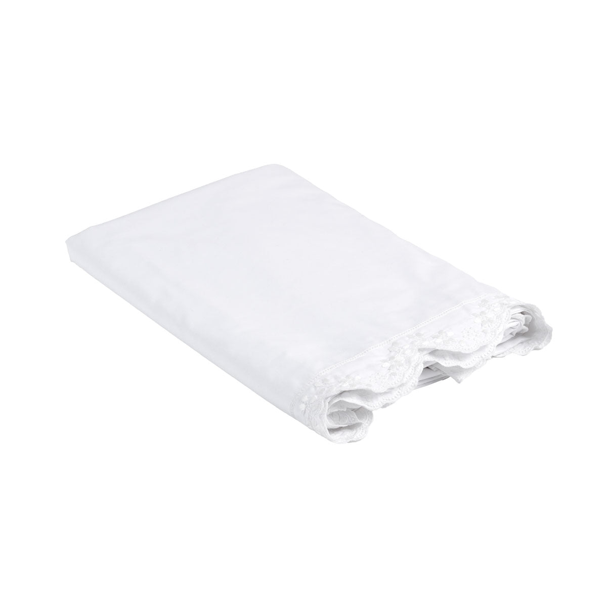 détouré sur drap plat de heloise en percale de coton blanche et broderie florale