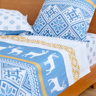 Parure de drap scandinavie Blanc des pres esprit laponie bleu et blanc touche de ocre