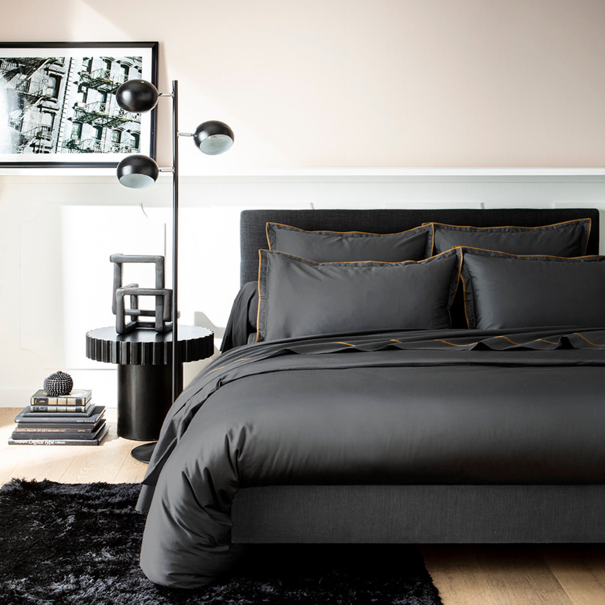 Taie de traversin Opium - Satin de coton #Couleur_ANTHRACITE 