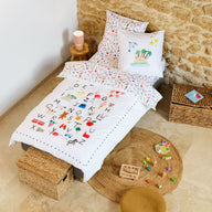 Parure de lit abécédaire enfant en percale de coton, abécédaire