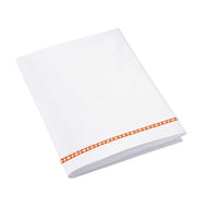 Drap plat blanc en percale de coton 120 fils avec parement brodé terracotta