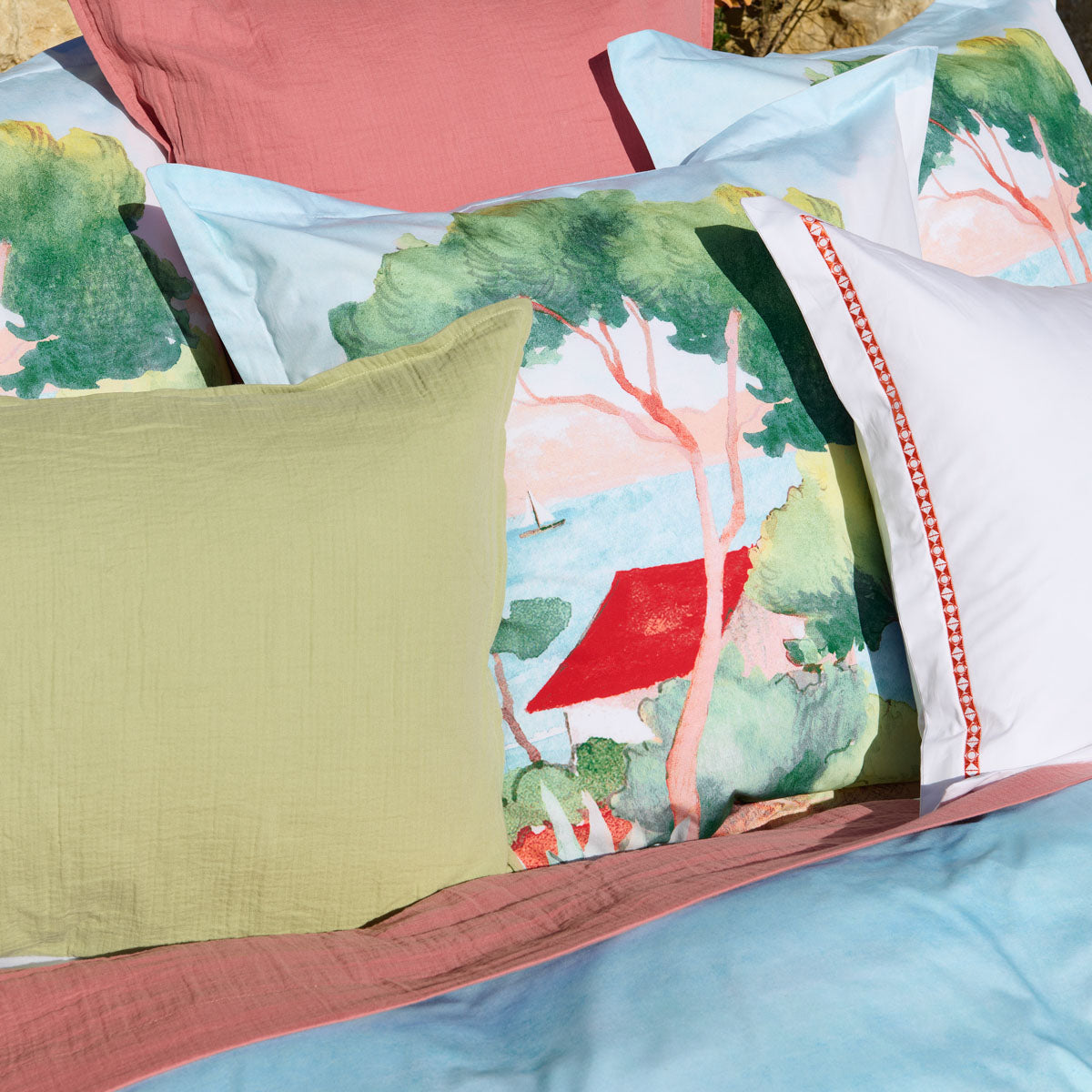 Mix & match avec les unis gaze de coton lichen et blush