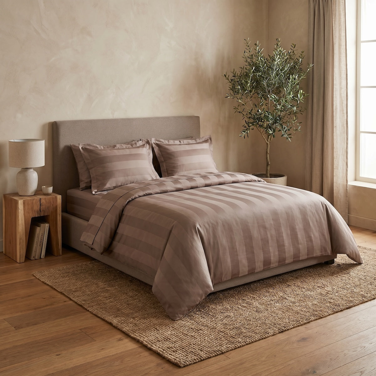 Housse de couette Belle Soirée Rayée - Satin Jacquard #Couleur_TAUPE