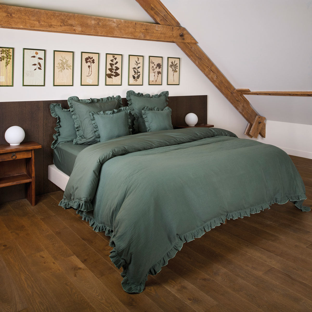 Housse de couette Entre Deux en gaze de coton et percale de coton vertr sapin
