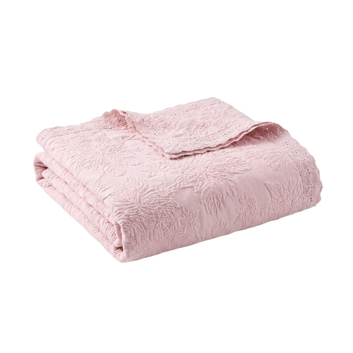 Couvre-lit Adèle – Coton piqué jacquard #Couleur_ROSE