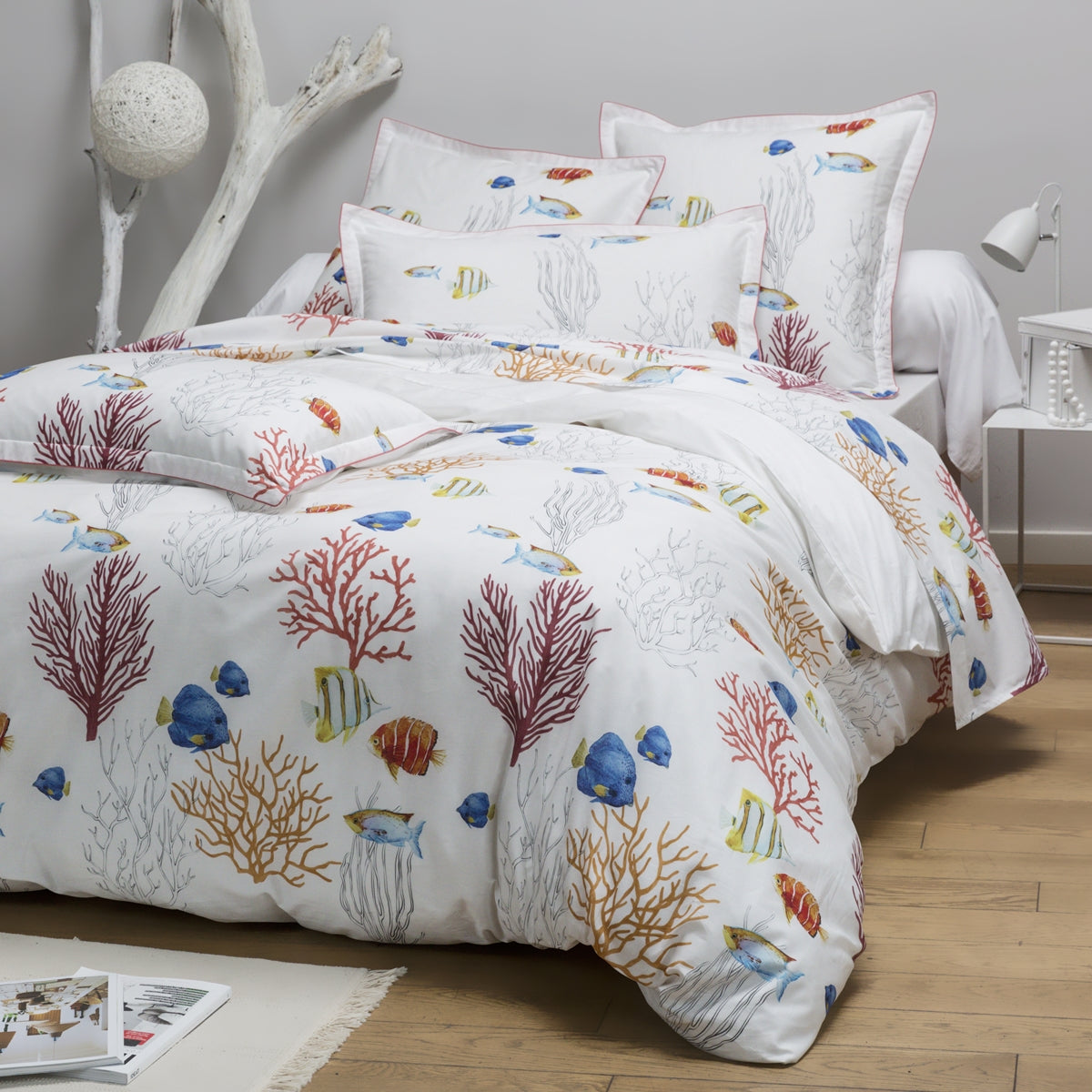Linge de lit percale 70 fils - Corail | Linge de lit | Tradition des Vosges #Couleur_BLANC